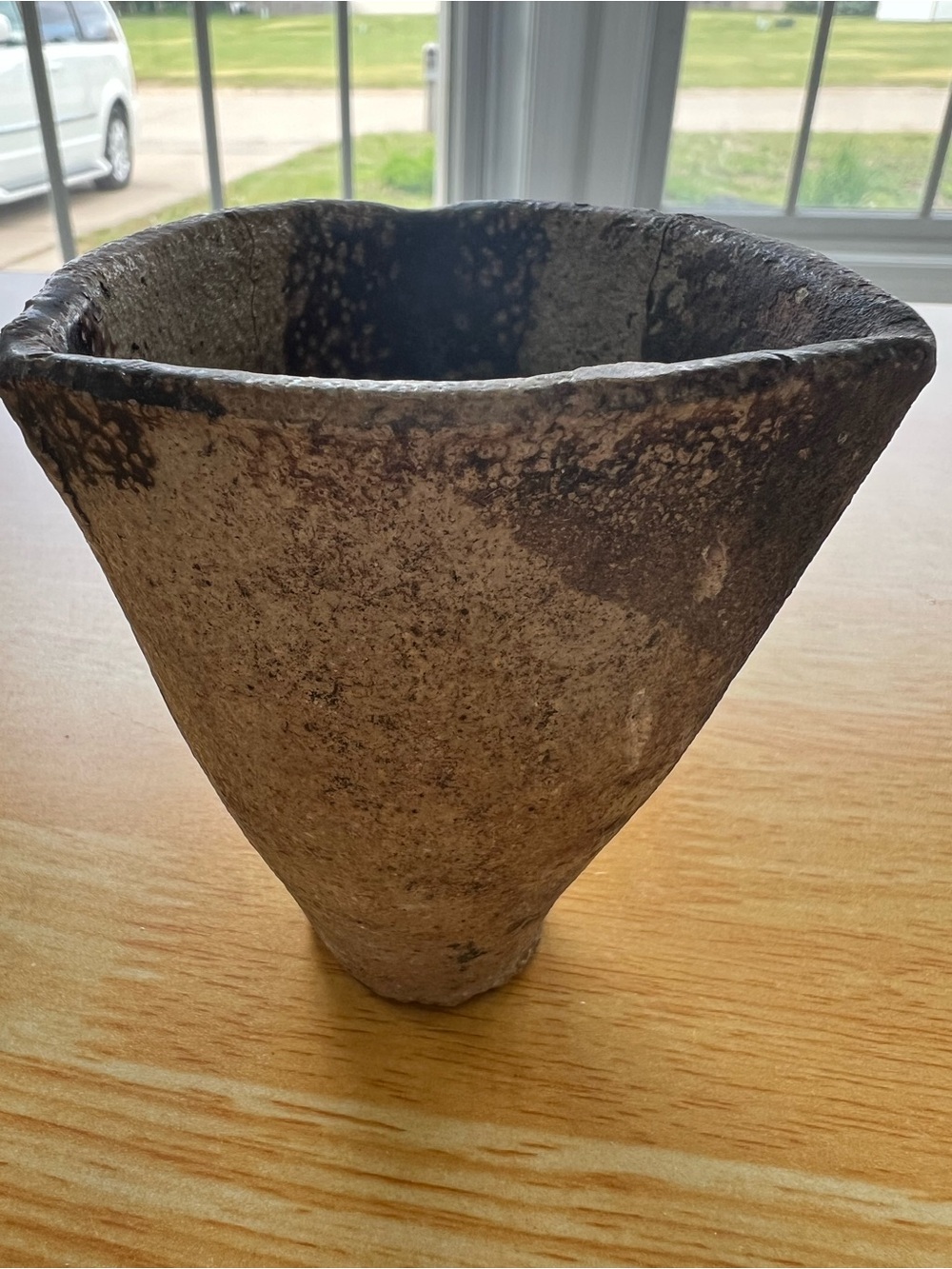 Rustic Textured Ceramic Cone Vase - Brown